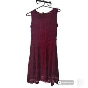 Midi Maroon cocktail lace Dress scoop neck